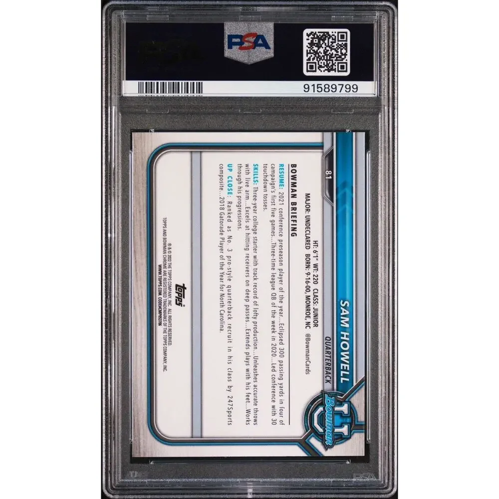 2021 1st Bowman U Chrome Prospects Sam Howell Commanders PSA 9 Pink Refractor SP